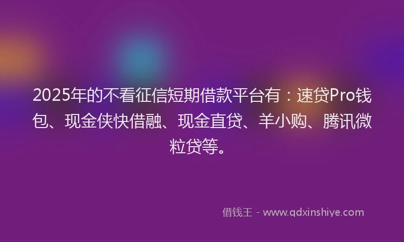 2025年的不看征信短期借款平台有：速贷Pro钱包、现金侠快借融、现金直贷、羊小购、腾讯微粒贷等。
