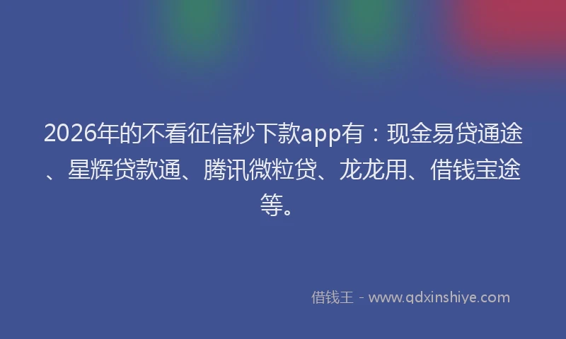 2026年的不看征信秒下款app有:现金易贷通途、星辉贷款通、腾讯微粒贷、龙龙用、借钱宝途等。
