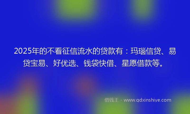 2025年的不看征信流水的贷款有：玛瑙信贷、易贷宝易、好优选、钱袋快借、星愿借款等。
