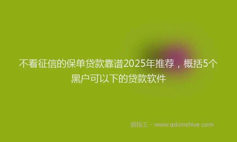 不看征信的保单贷款靠谱2025年推荐，概括5个黑户可以下的贷款软件