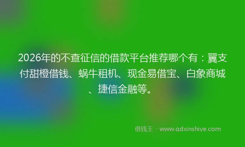 2026年的不查征信的借款平台推荐哪个有:翼支付甜橙借钱、蜗牛租机、现金易借宝、白象商城、捷信金融等。