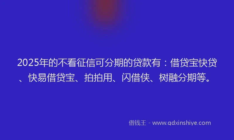 2025年的不看征信可分期的贷款有:借贷宝快贷、快易借贷宝、拍拍用、闪借侠、树融分期等。