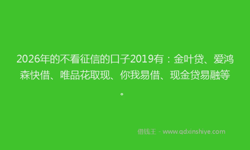 2026年的不看征信的口子2019有:金叶贷、爱鸿森快借、唯品花取现、你我易借、现金贷易融等。