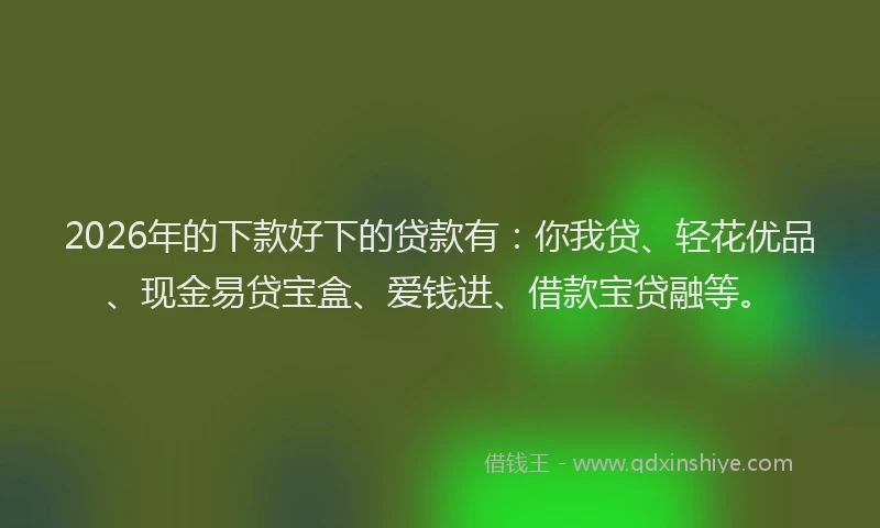 2026年的下款好下的贷款有：你我贷、轻花优品、现金易贷宝盒、爱钱进、借款宝贷融等。