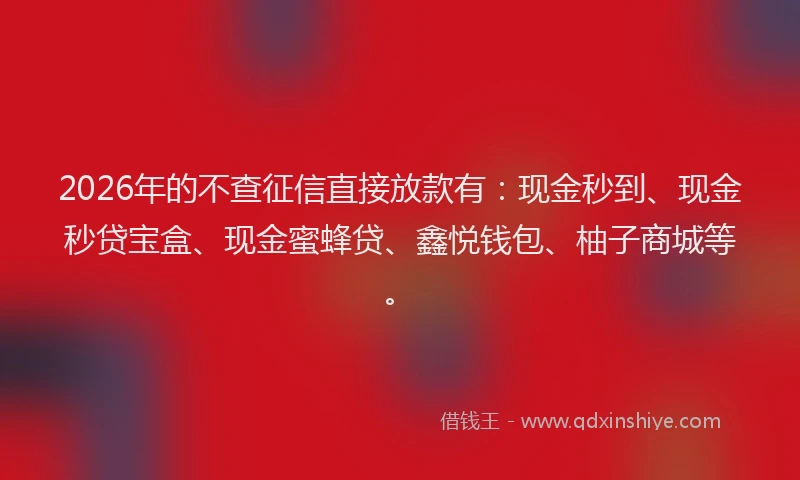 2026年的不查征信直接放款有:现金秒到、现金秒贷宝盒、现金蜜蜂贷、鑫悦钱包、柚子商城等。