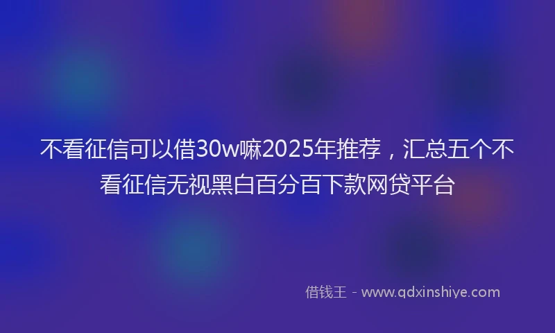 不看征信可以借30w嘛2025年推荐，汇总五个不看征信无视黑白百分百下款网贷平台
