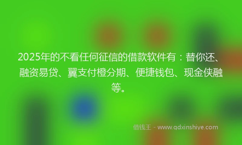 2025年的不看任何征信的借款软件有：替你还、融资易贷、翼支付橙分期、便捷钱包、现金侠融等。