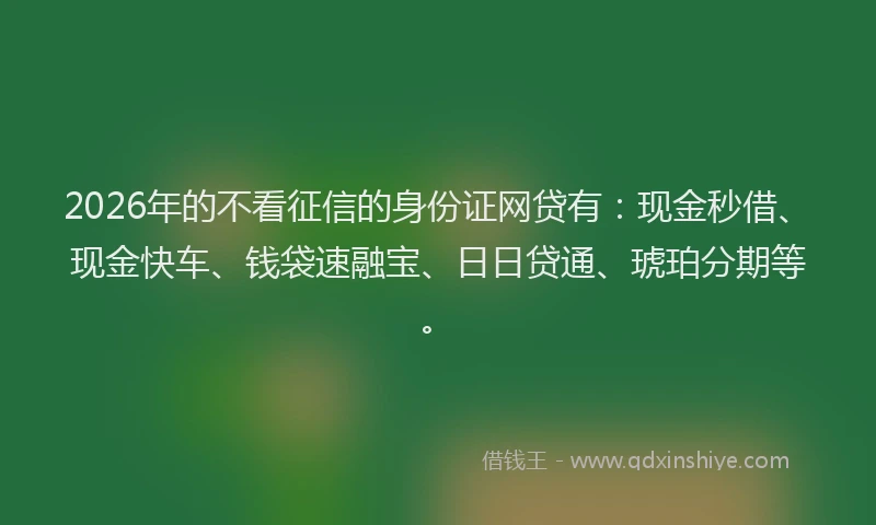 2026年的不看征信的身份证网贷有：现金秒借、现金快车、钱袋速融宝、日日贷通、琥珀分期等。