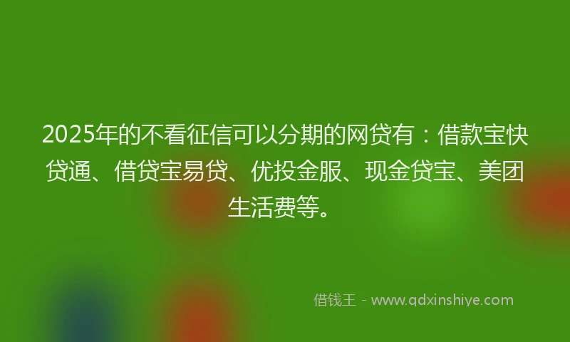 2025年的不看征信可以分期的网贷有：借款宝快贷通、借贷宝易贷、优投金服、现金贷宝、美团生活费等。