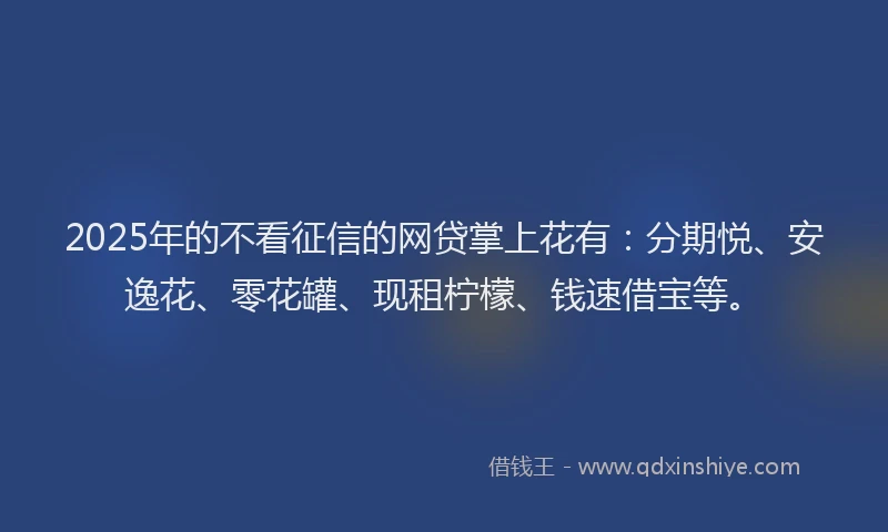 2025年的不看征信的网贷掌上花有:分期悦、安逸花、零花罐、现租柠檬、钱速借宝等。
