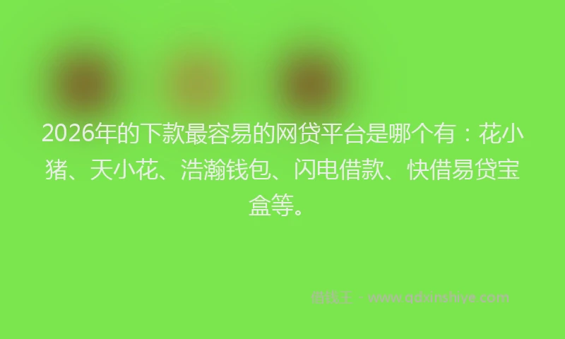 2026年的下款最容易的网贷平台是哪个有:花小猪、天小花、浩瀚钱包、闪电借款、快借易贷宝盒等。