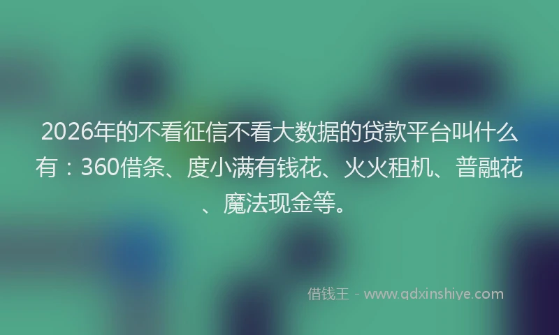 2026年的不看征信不看大数据的贷款平台叫什么有：360借条、度小满有钱花、火火租机、普融花、魔法现金等。