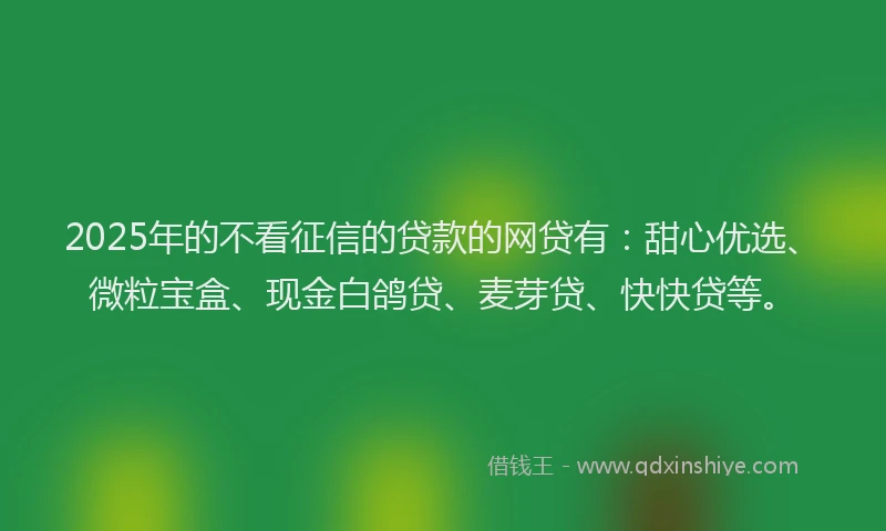 2025年的不看征信的贷款的网贷有：甜心优选、微粒宝盒、现金白鸽贷、麦芽贷、快快贷等。