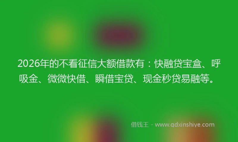 2026年的不看征信大额借款有：快融贷宝盒、呼吸金、微微快借、瞬借宝贷、现金秒贷易融等。