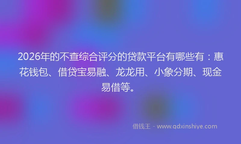 2026年的不查综合评分的贷款平台有哪些有:惠花钱包、借贷宝易融、龙龙用、小象分期、现金易借等。
