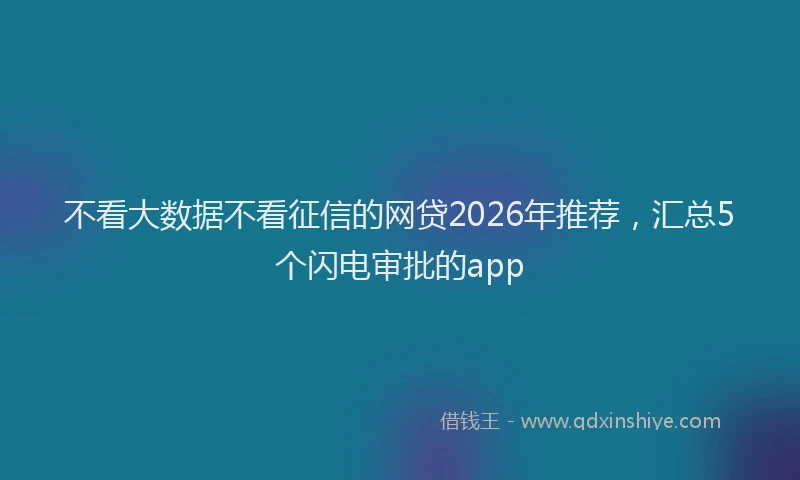 不看大数据不看征信的网贷2026年推荐，汇总5个闪电审批的app