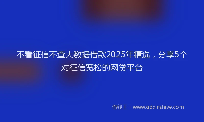 不看征信不查大数据借款2025年精选，分享5个对征信宽松的网贷平台