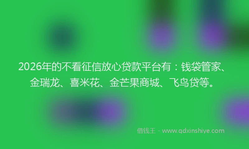 2026年的不看征信放心贷款平台有:钱袋管家、金瑞龙、喜米花、金芒果商城、飞鸟贷等。