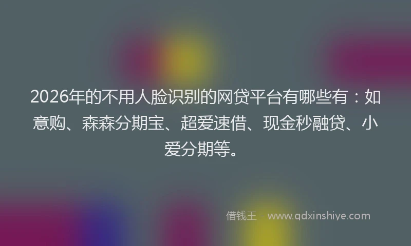 2026年的不用人脸识别的网贷平台有哪些有:如意购、森森分期宝、超爱速借、现金秒融贷、小爱分期等。