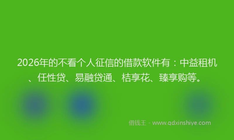 2026年的不看个人征信的借款软件有：中益租机、任性贷、易融贷通、桔享花、臻享购等。
