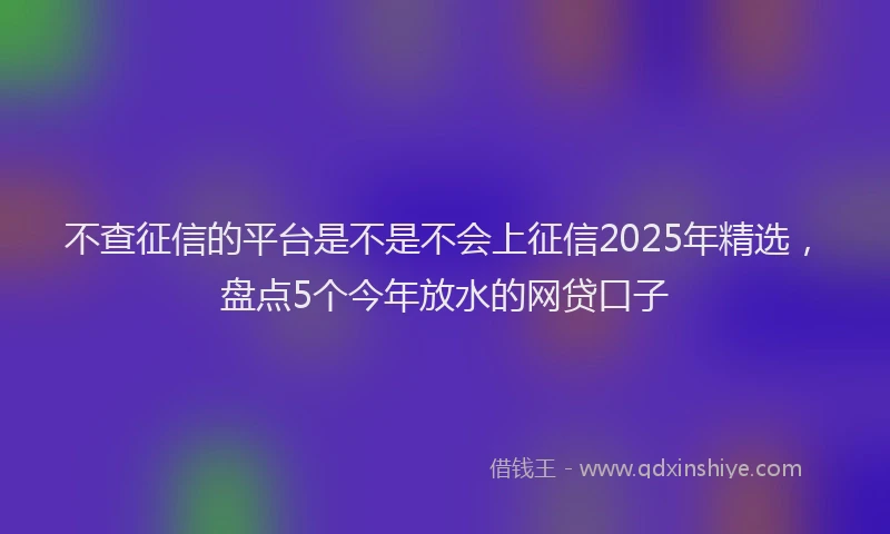 不查征信的平台是不是不会上征信2025年精选，盘点5个今年放水的网贷口子