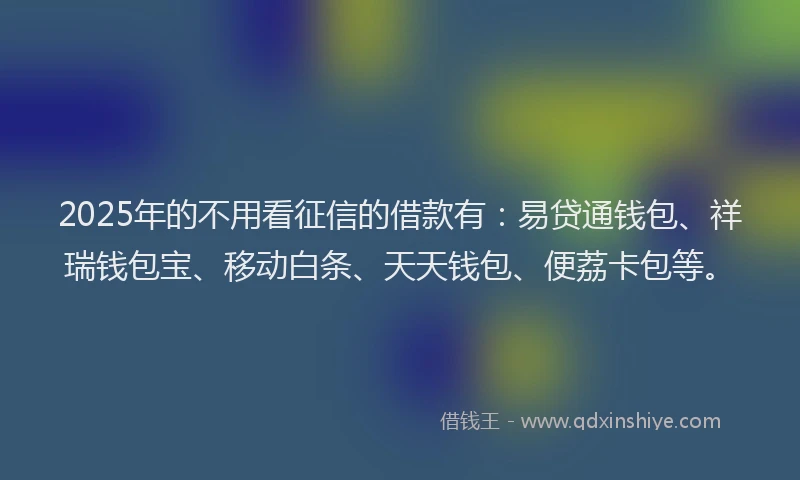 2025年的不用看征信的借款有:易贷通钱包、祥瑞钱包宝、移动白条、天天钱包、便荔卡包等。