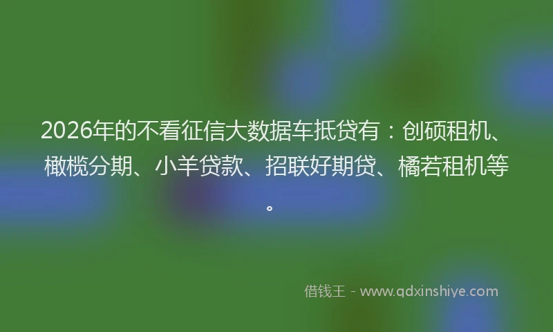 2026年的不看征信大数据车抵贷有：创硕租机、橄榄分期、小羊贷款、招联好期贷、橘若租机等。
