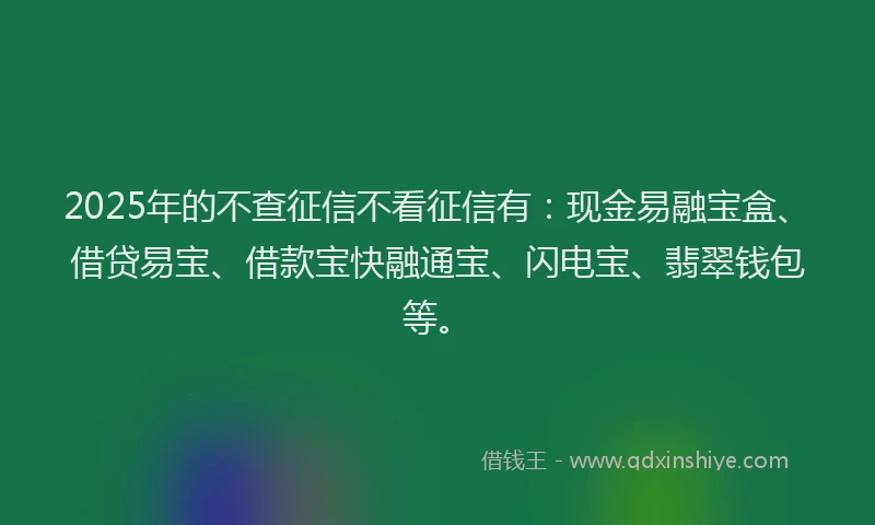2025年的不查征信不看征信有:现金易融宝盒、借贷易宝、借款宝快融通宝、闪电宝、翡翠钱包等。