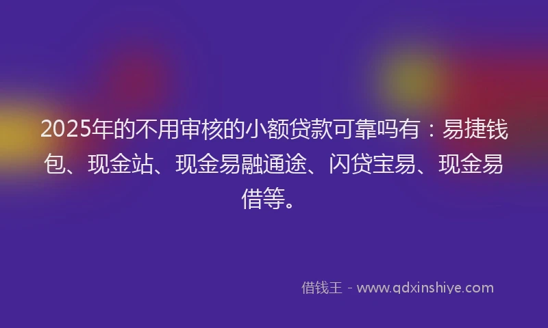 2025年的不用审核的小额贷款可靠吗有：易捷钱包、现金站、现金易融通途、闪贷宝易、现金易借等。