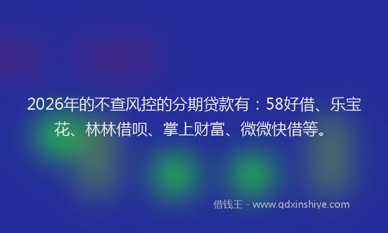 2026年的不查风控的分期贷款有:58好借、乐宝花、林林借呗、掌上财富、微微快借等。