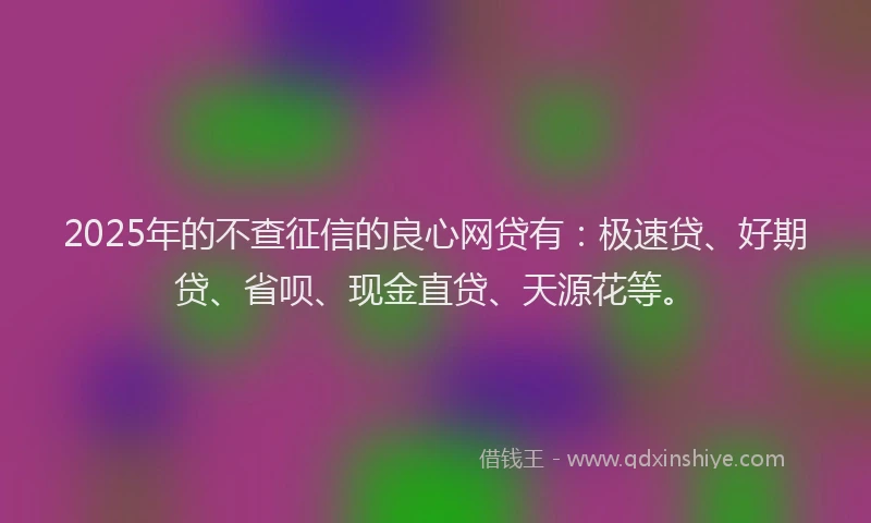 2025年的不查征信的良心网贷有：极速贷、好期贷、省呗、现金直贷、天源花等。