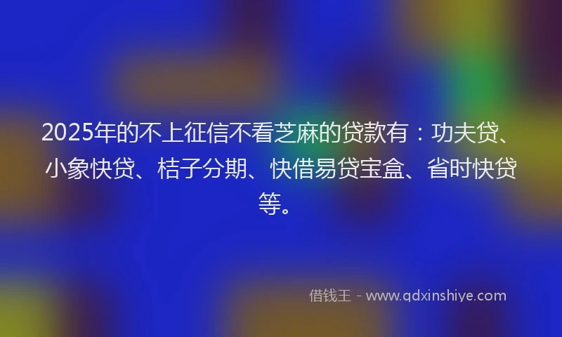 2025年的不上征信不看芝麻的贷款有：功夫贷、小象快贷、桔子分期、快借易贷宝盒、省时快贷等。