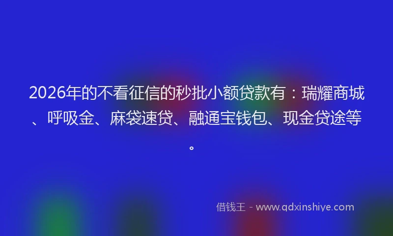 2026年的不看征信的秒批小额贷款有：瑞耀商城、呼吸金、麻袋速贷、融通宝钱包、现金贷途等。