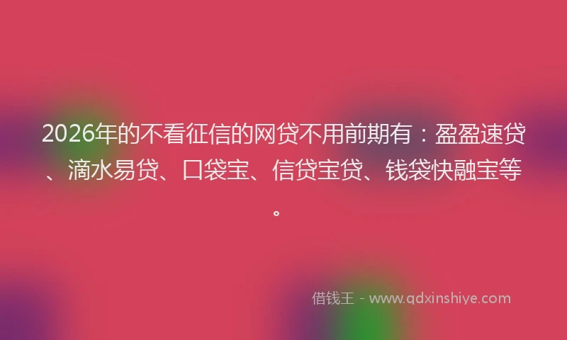 2026年的不看征信的网贷不用前期有：盈盈速贷、滴水易贷、口袋宝、信贷宝贷、钱袋快融宝等。