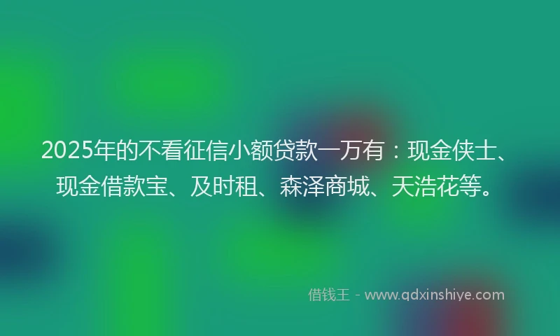 2025年的不看征信小额贷款一万有：现金侠士、现金借款宝、及时租、森泽商城、天浩花等。