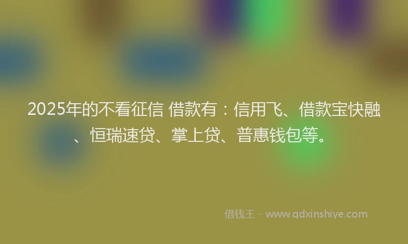 2025年的不看征信 借款有:信用飞、借款宝快融、恒瑞速贷、掌上贷、普惠钱包等。