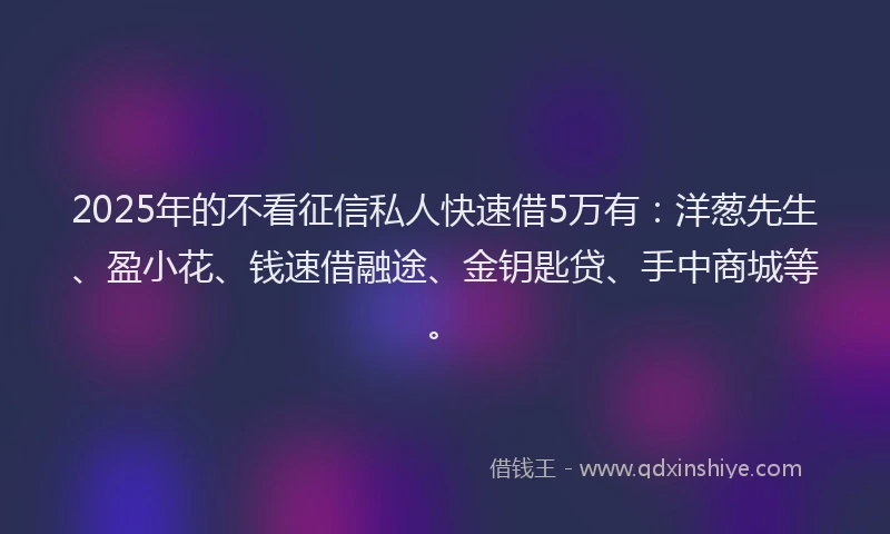 2025年的不看征信私人快速借5万有:洋葱先生、盈小花、钱速借融途、金钥匙贷、手中商城等。