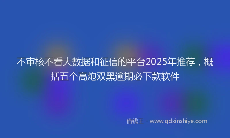 不审核不看大数据和征信的平台2025年推荐，概括五个高炮双黑逾期必下款软件