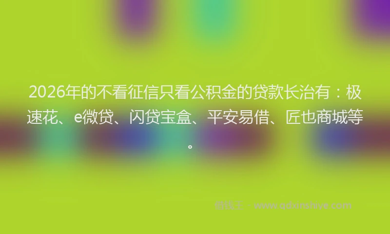 2026年的不看征信只看公积金的贷款长治有:极速花、e微贷、闪贷宝盒、平安易借、匠也商城等。