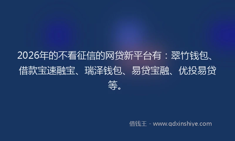 2026年的不看征信的网贷新平台有：翠竹钱包、借款宝速融宝、瑞泽钱包、易贷宝融、优投易贷等。