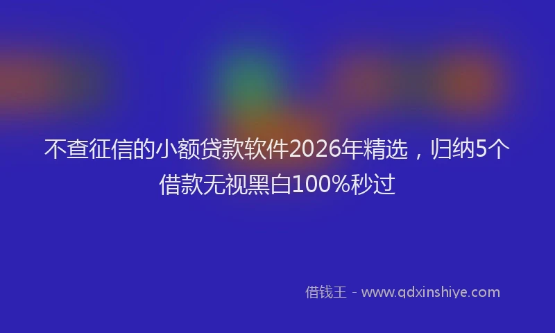 不查征信的小额贷款软件2026年精选，归纳5个借款无视黑白100%秒过