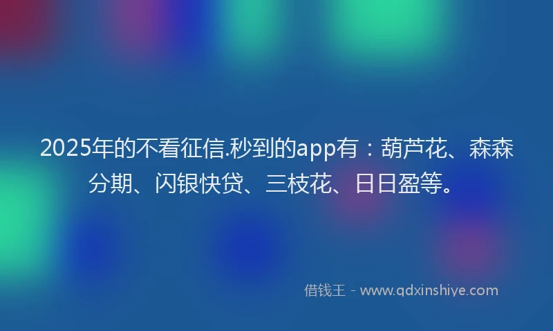 2025年的不看征信.秒到的app有:葫芦花、森森分期、闪银快贷、三枝花、日日盈等。