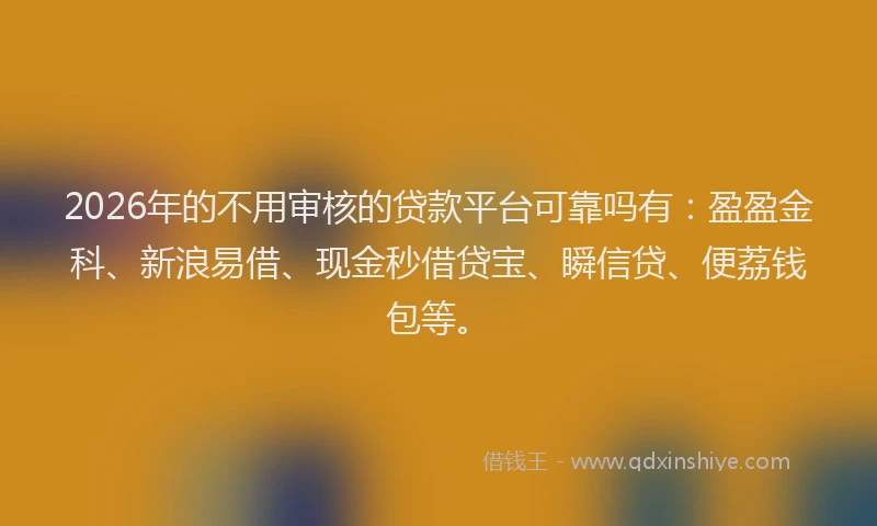 2026年的不用审核的贷款平台可靠吗有：盈盈金科、新浪易借、现金秒借贷宝、瞬信贷、便荔钱包等。