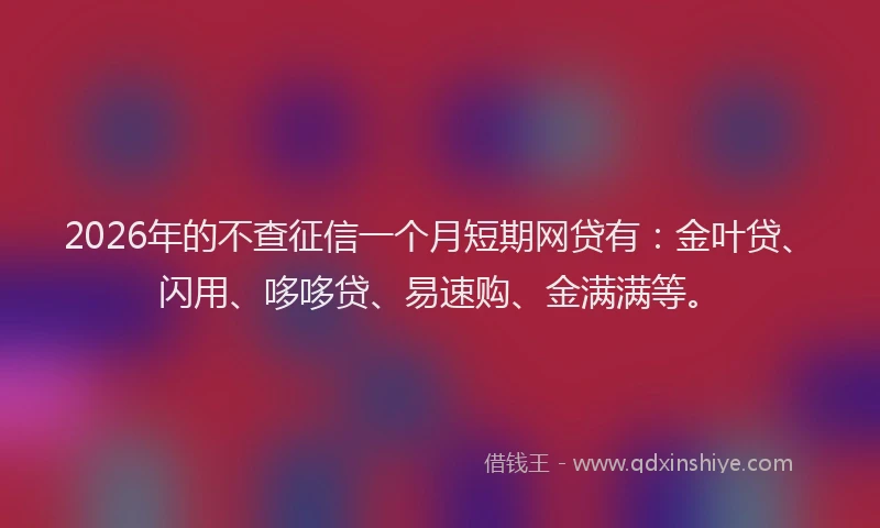 2026年的不查征信一个月短期网贷有:金叶贷、闪用、哆哆贷、易速购、金满满等。