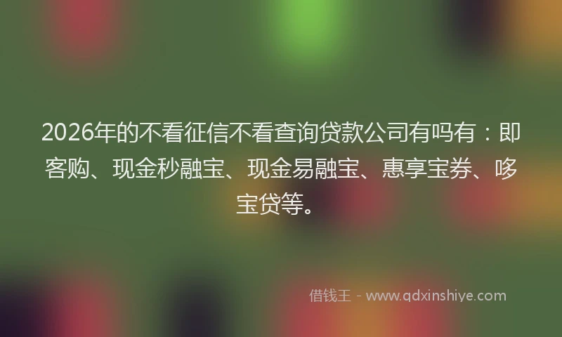 2026年的不看征信不看查询贷款公司有吗有：即客购、现金秒融宝、现金易融宝、惠享宝券、哆宝贷等。