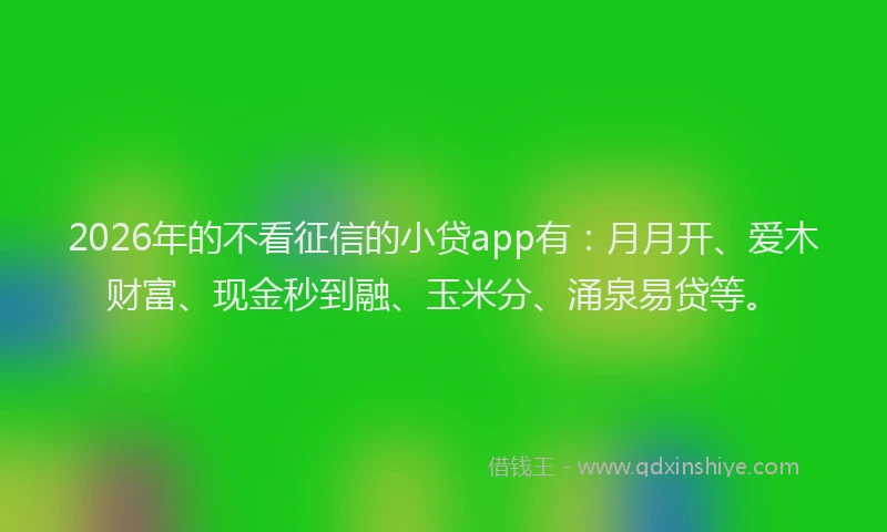2026年的不看征信的小贷app有：月月开、爱木财富、现金秒到融、玉米分、涌泉易贷等。
