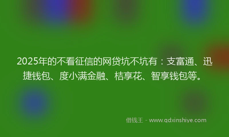 2025年的不看征信的网贷坑不坑有：支富通、迅捷钱包、度小满金融、桔享花、智享钱包等。