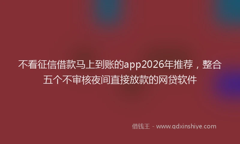 不看征信借款马上到账的app2026年推荐，整合五个不审核夜间直接放款的网贷软件