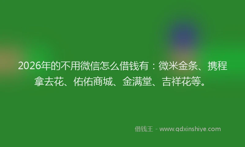 2026年的不用微信怎么借钱有：微米金条、携程拿去花、佑佑商城、金满堂、吉祥花等。
