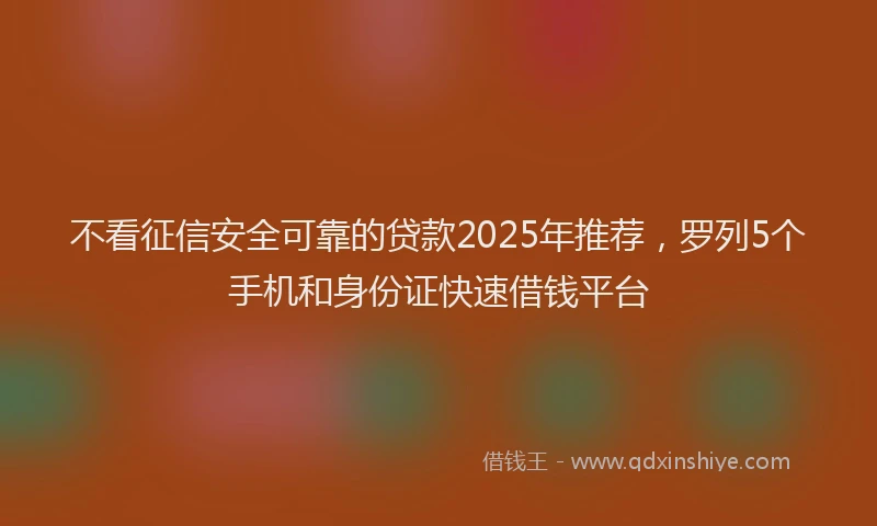不看征信安全可靠的贷款2025年推荐，罗列5个手机和身份证快速借钱平台